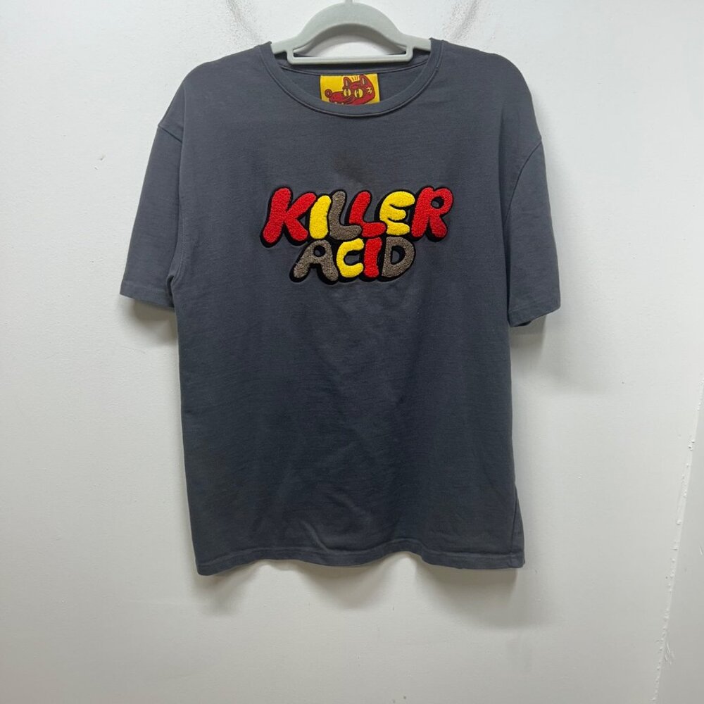 Killer acid graphic tee gray red yellow logo spellout street wear large cotton